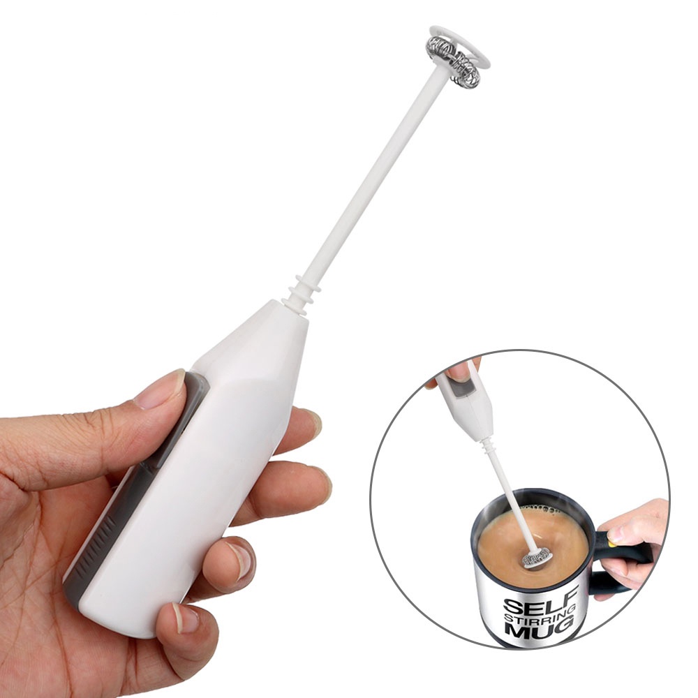 Mixer Pembuih Kopi Susu Elektrik Handle Stirrer Whisk Milk Frother Coffee Foamer - 16310 - 7RHA5IWH White