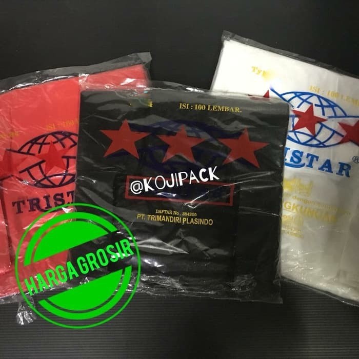 Kantong Keresek Plastik Tristar 24 Hitam Putih Merah 24x44cm High Quality