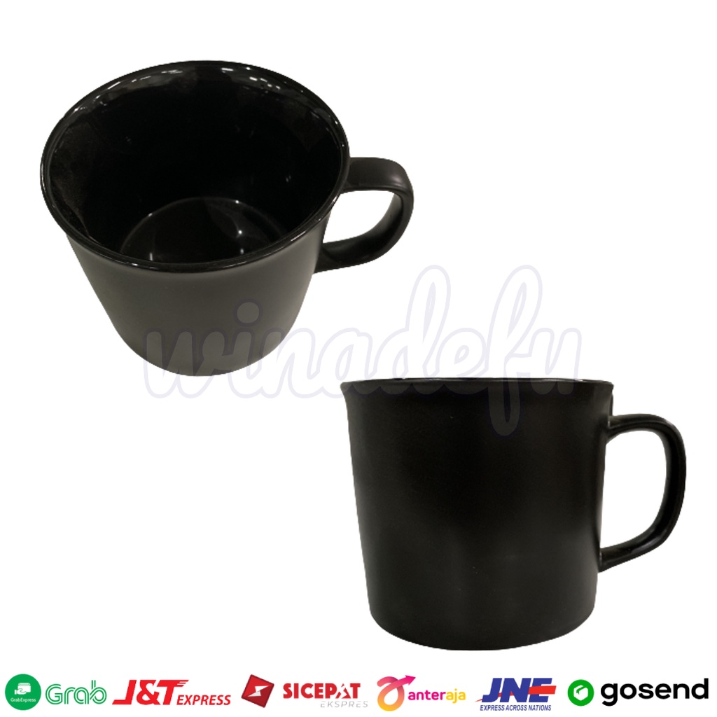 MUG GELAS KERAMIK HITAM POLOS GLOSSY DOFF DIANTE