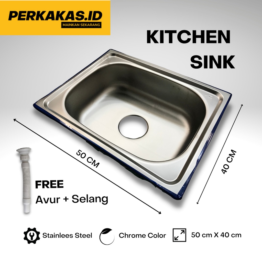 Wastafel Cuci Piring Stainlees 1 Lubang Kitchen Sink FREE Avur+Selang NB