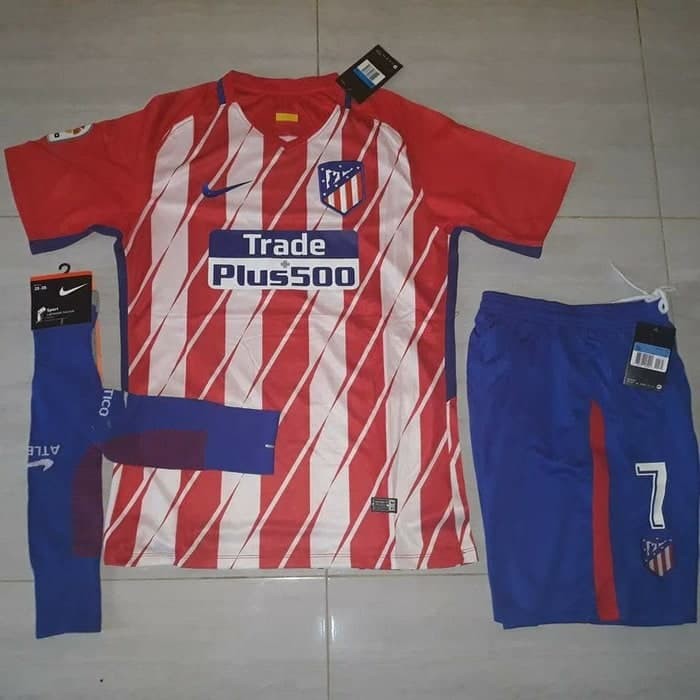 Baru Jersey Baju Celana Kaos Kaki Atm Atletico Madrid Home 17/18 Grade Ori |