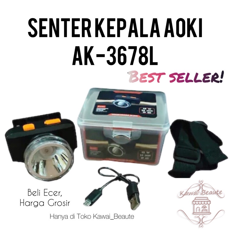 AOKI Senter Kepala AK-3678L LAMPUPUTIH 15W Baterai Lithium Tahan 15Jam