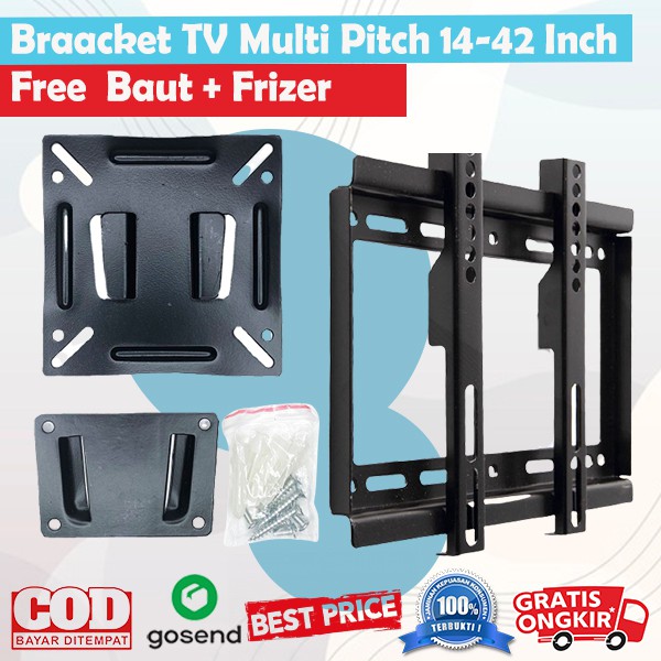 Bracket Tempat TV 14 - 42  Inch Full Metal Free Baut + Frizer