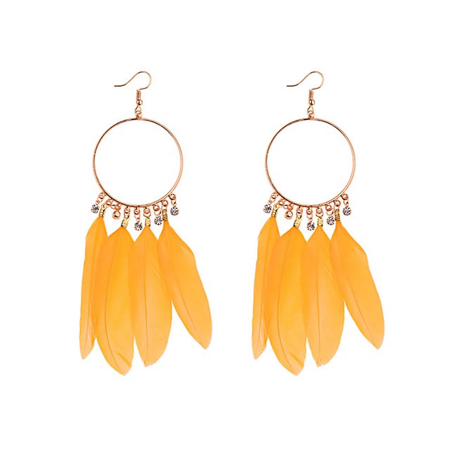 LRC Anting Gantung Vinatge Feather Decorated Circular Ring E804XX