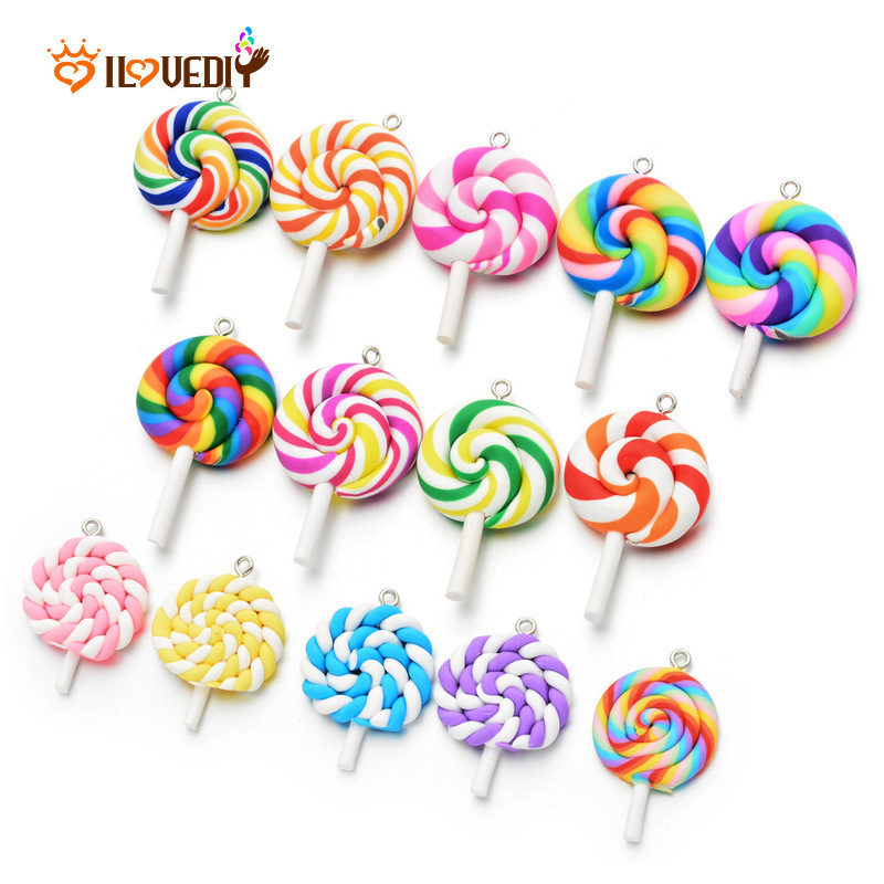 CHARMS 10pcs Liontin Bentuk Lollipop Warna Campur Untuk Membuat Perhiasan Kalung / Gelang Diy