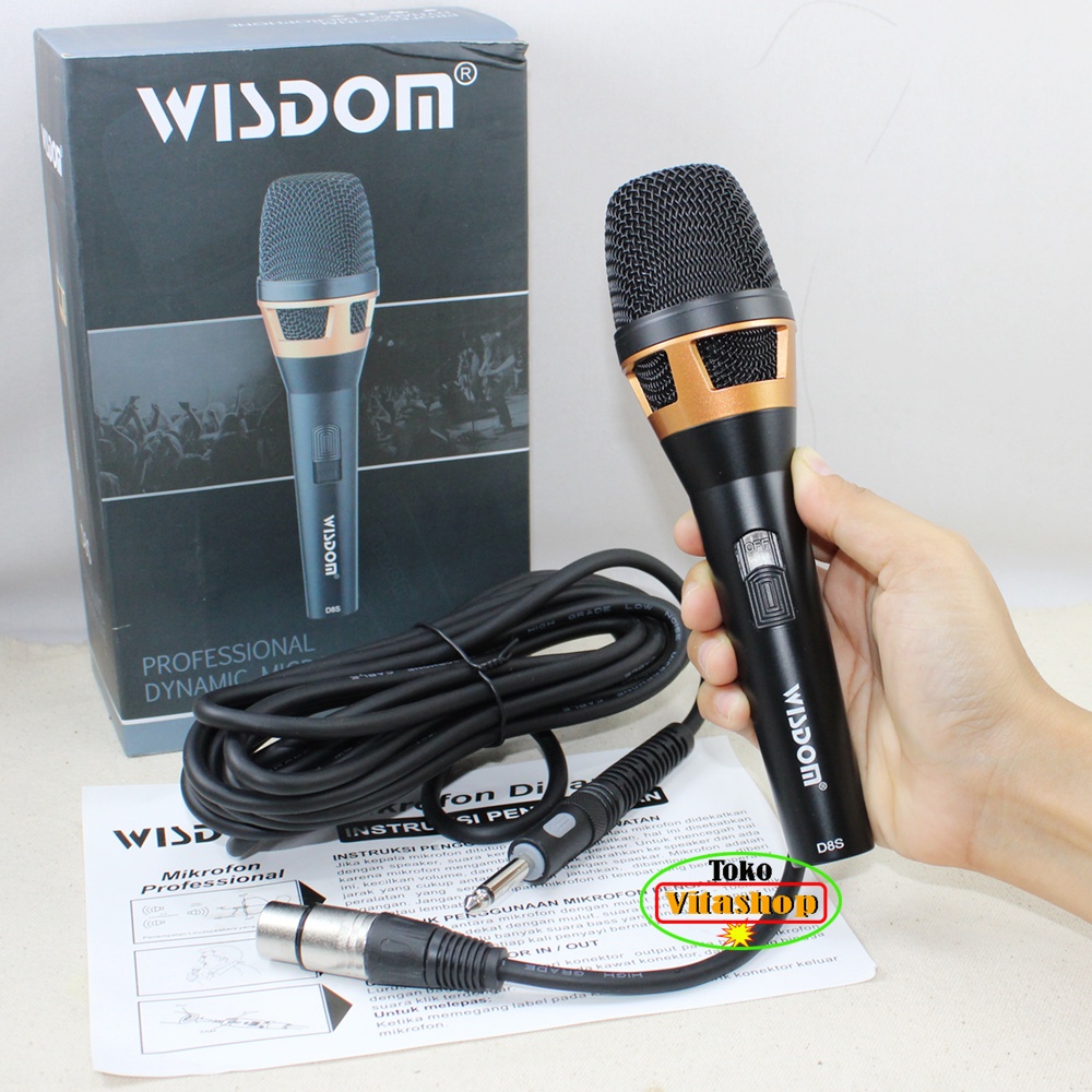 MICROPHONE KABEL WISDOM D8S ORIGINAL MIKROPON KARAOKE / MIC MIKROFON DYNAMIX