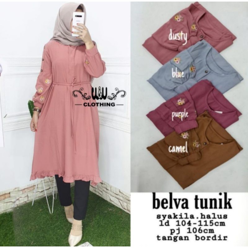 Belva Tunik By W&W Clothing Syakila Halus Ld 104-115cm Pj 106cm Tangan Bordir Jaladara Fashion