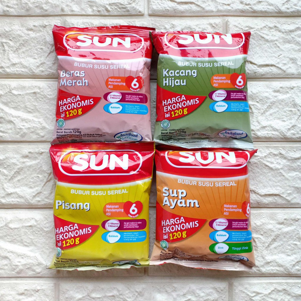 Sun Bubur Susu Sereal 120gr Sup Ayam Pisang Beras Merah Harga Ekonomis Makanan Bayi Mpasi 6 bulan