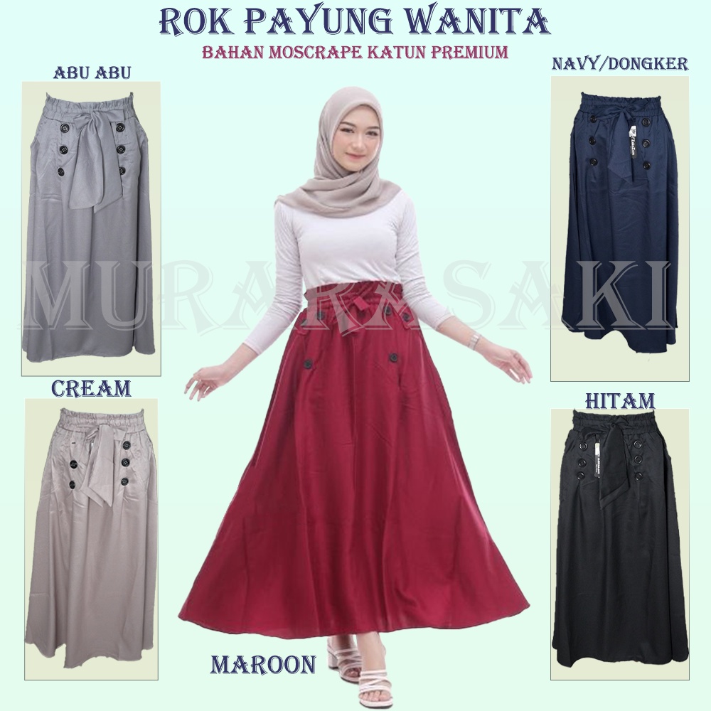 Rok Panjang Payung Polos Wanita / Rok Cewek JUMBO Bahan Moscrape Katun Premium / Rok Kain Muslim Per