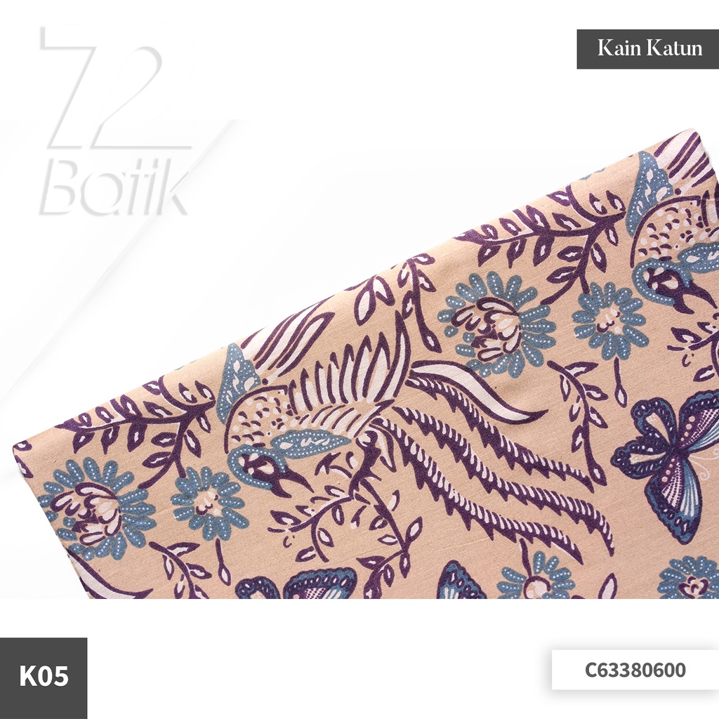 KAIN BATIK KATUN Premium Motif Kupu Kupu Two Tone Pagi Sore Warna Cream 722249 CAP 72