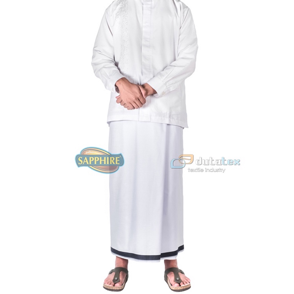 Sarung Tenun Sapphire Putih Polos Sarung Sholat Kain Sarung Pria Dewasa Original Shapire