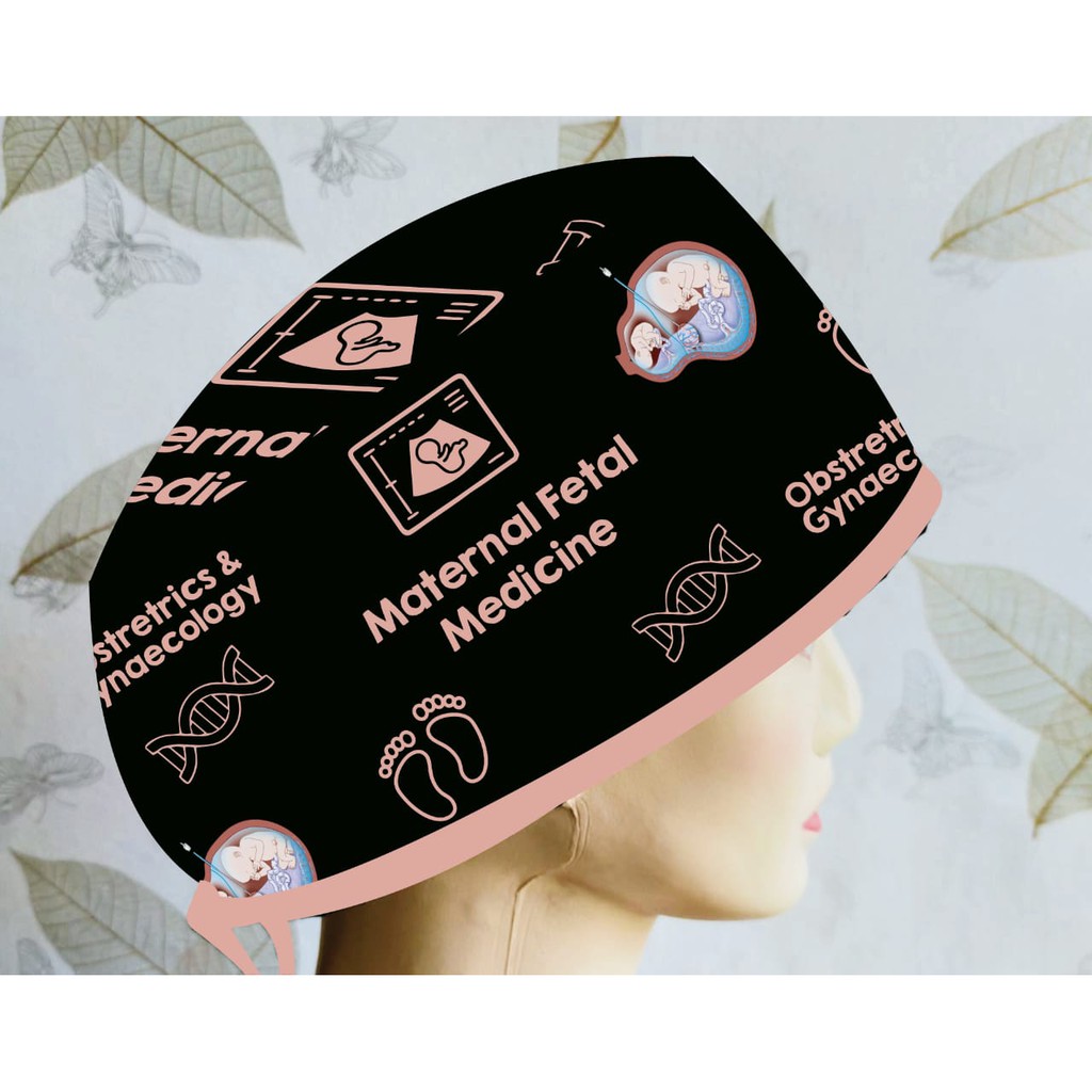 Head Cap /Topi Medis / Scrub Hat / Surgical Cap / Topi Dokter Printing Motif Obgyn Custom