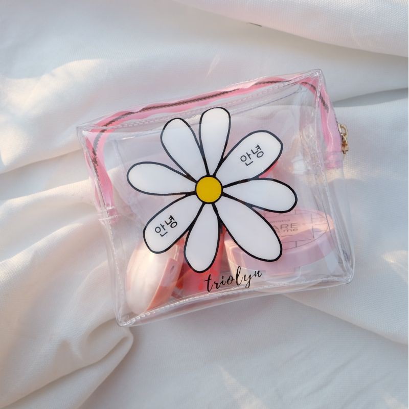 DAISY POUCH TRANSPARAN ( pouch makeup, organizer)