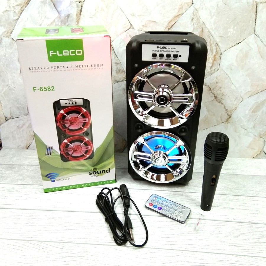 Speaker karaoke murah Fleco F 6581/6582 free mic + remote