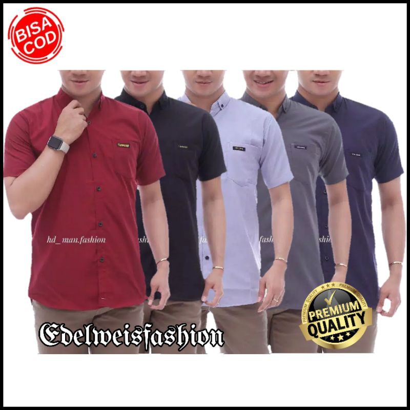 KEMEJA PRIA COWOK POLOS Tangan Lengan Pendek HeM Slimfit Casual Kantoran Murah Hitam Navy Putih Army