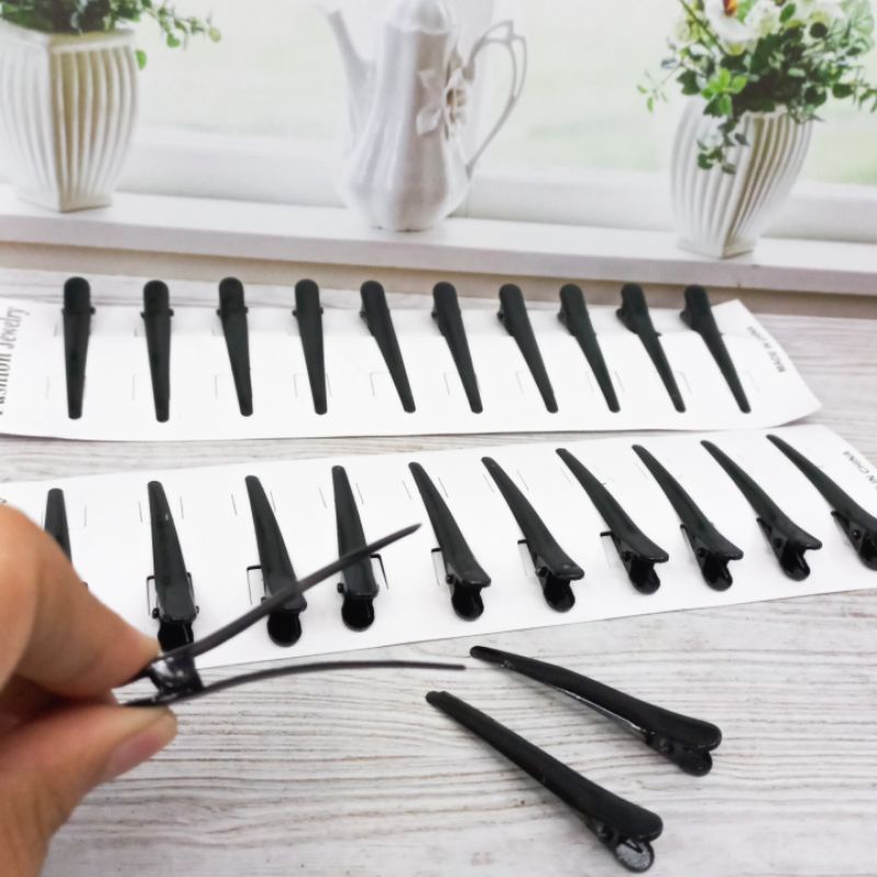 Jepit Rambut Hitam Isi 10Pcs Jepit Bebek Slip Selip Rambut