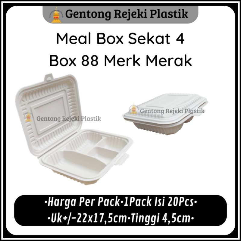 Box 88 / Meal Box Sekat 4 / Meal Box 88  cream (Merak 20 pcs)