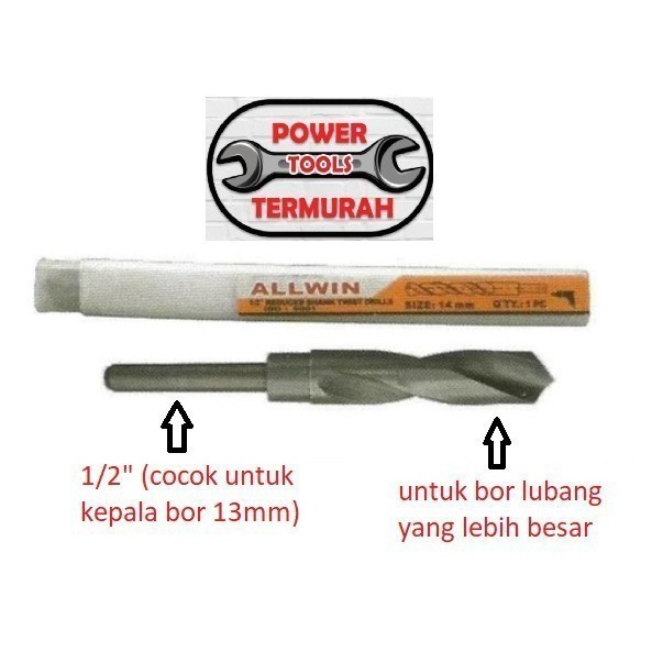 Mata Bor HSS Besi 21 mm Reduced Shank Twist Drill Reducer Kones Taper