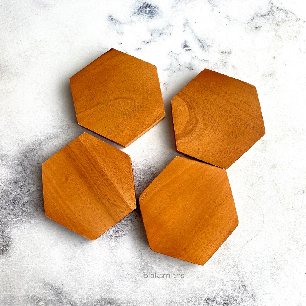 Hexagonal Wood Coaster / Coaster Kayu Segi Enam / Alas Gelas / Tatakan Gelas Kayu Alami Hexagonal