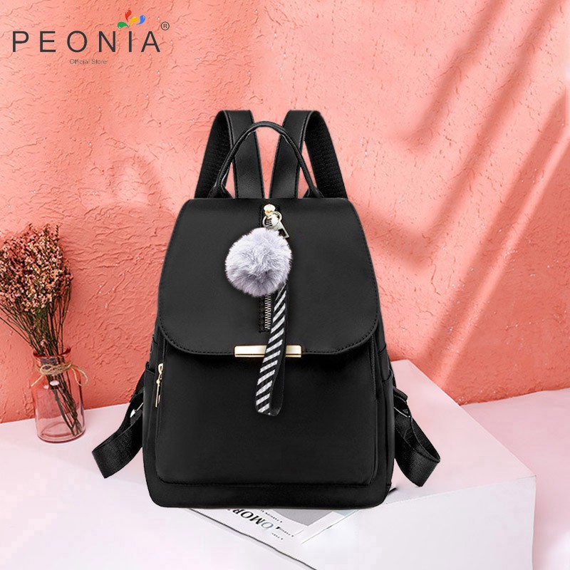 Peonia PNA MOLLY POM Water Resistant Ransel Korea Tas Wanita Punggung Import Kantor Kerja Sekolah Kuliah Outdoor Trendy Fashion Style Travel Casual Backpack Anak Remaja Perempuan Selempang Cewek Bag-5