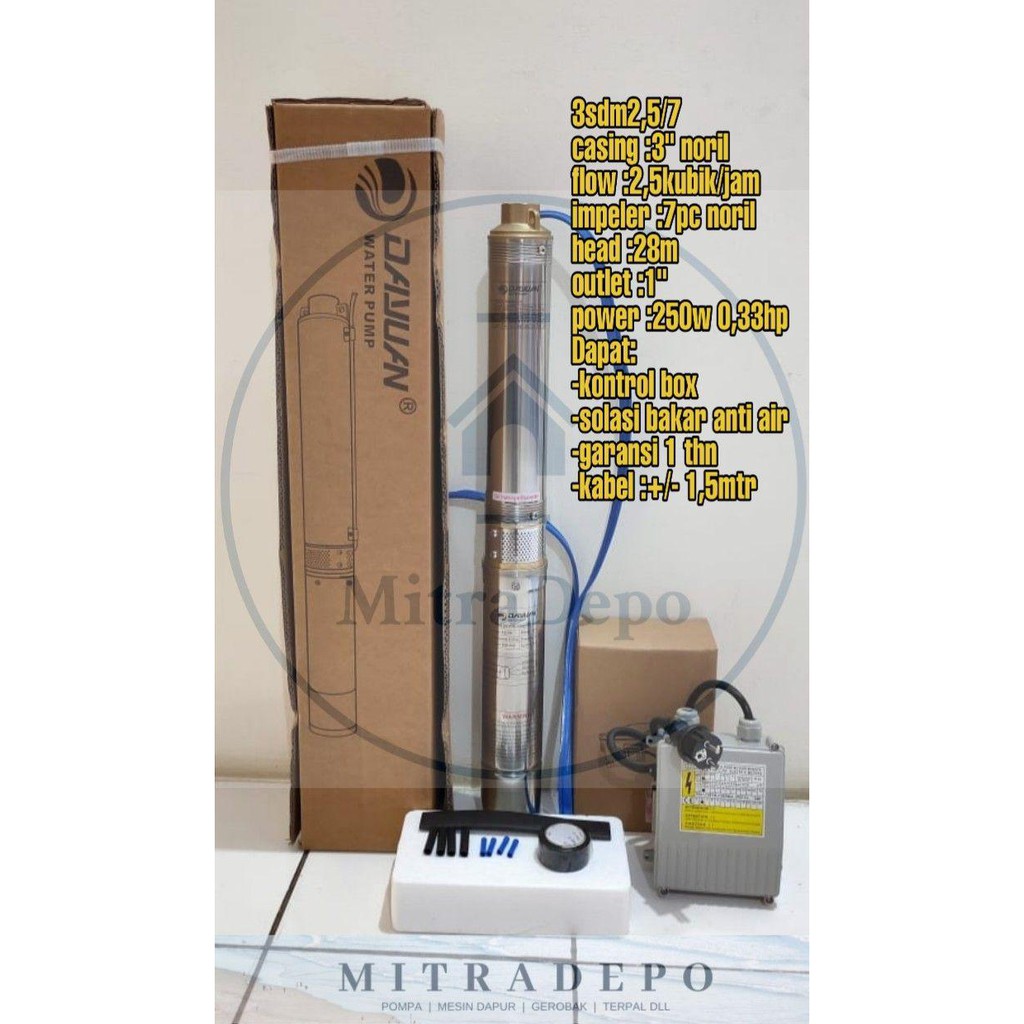 Pompa Satelit / Submersible Pump Dayuan 0,33Hp/0,25 kw (3")Noril 2,5M3