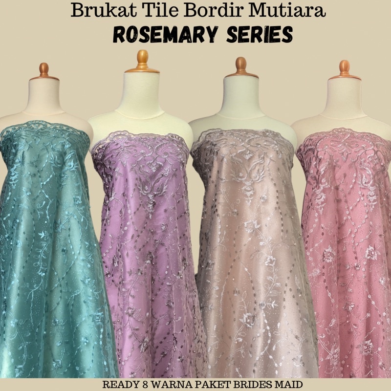 Kain Brukat Bahan Kebaya Tile Bordir Mutiara Rosemary Series Hijau Wardah Rosegold Coksu Latte Silver Ungu Lilac Taro