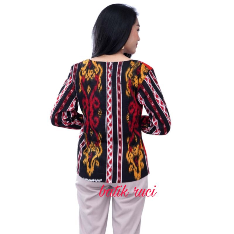 Blouse Batik Wanita Atasan Modern Lengan Panjang Motif Tenun S-M-L-XL-XXL-3L-4L-5L-4