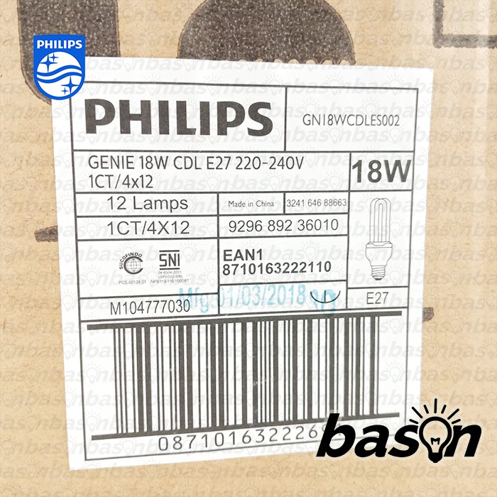 PHILIPS Essential Genie 18W E27 - Lampu Hemat Energi - Cahaya Kuning atau Putih