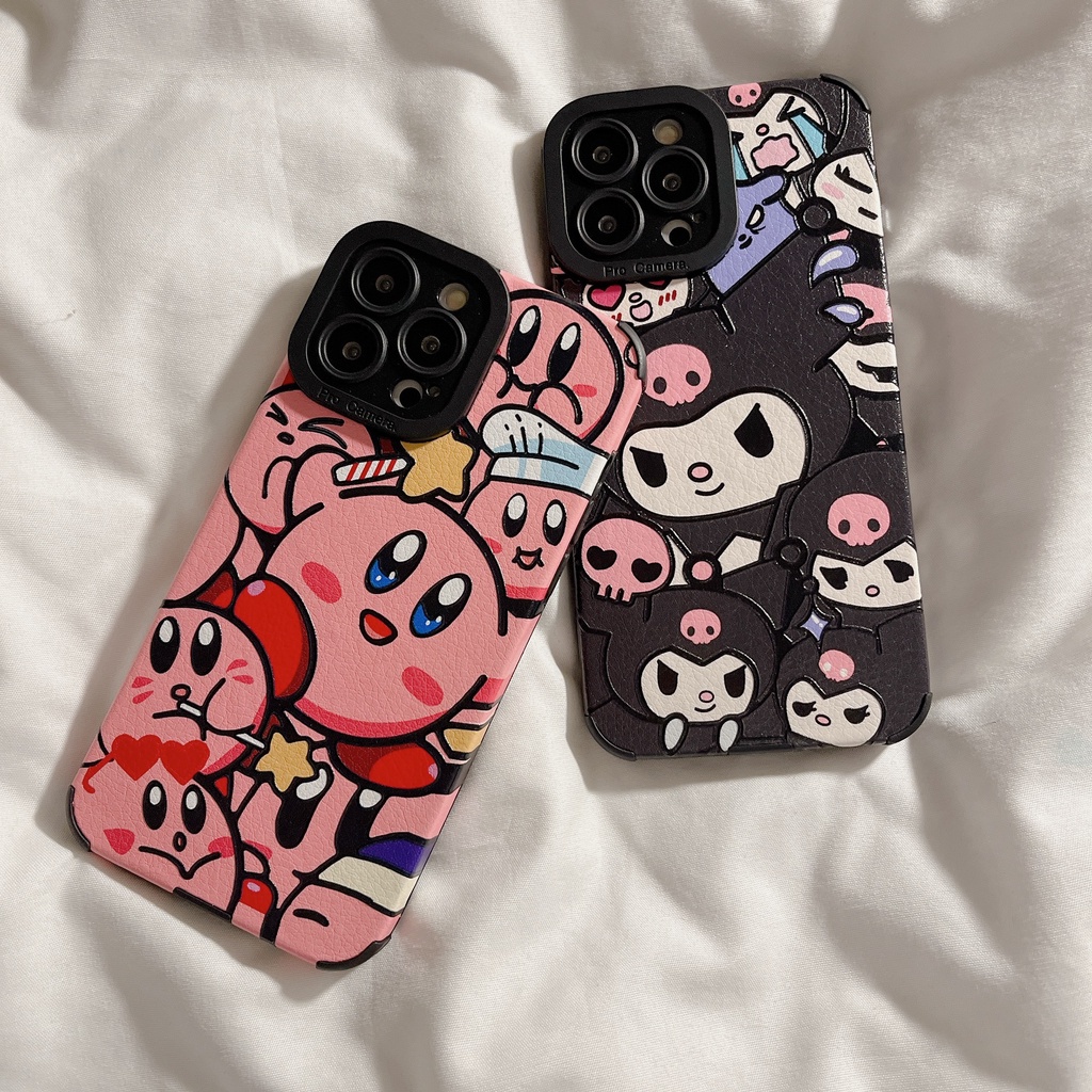 Kuromi Case Bahan Kulit Motif Kartun Kirby Untuk Iphone