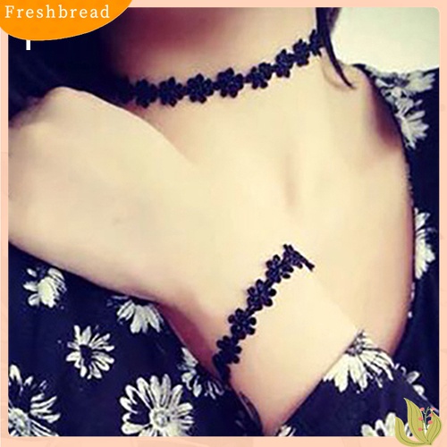 【Fresh】Sweet Lace Choker Stretch Necklace Set Black Retro Vintage Elastic Boho80S 90S