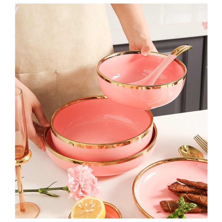 Piring set White Gold, pink gold, green gold, ungu gold , black dan hijaumuda Oriental Dining set 9pcs free box