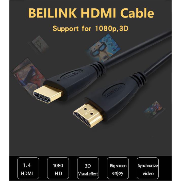Grab Medan Kabel HDMI 1.4 1080P 3D BEILINK 1M TV Black