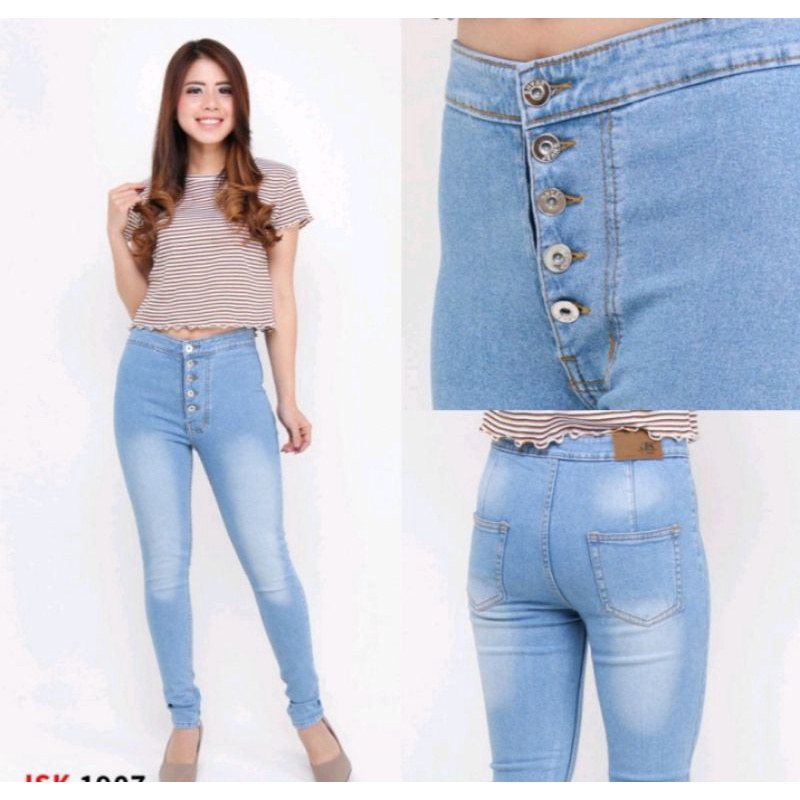 CELANA JEANS PUTIH JUMBO HIGHWAIST SKINNY WANITA BIG SIZE 27-34 ONKJAYA