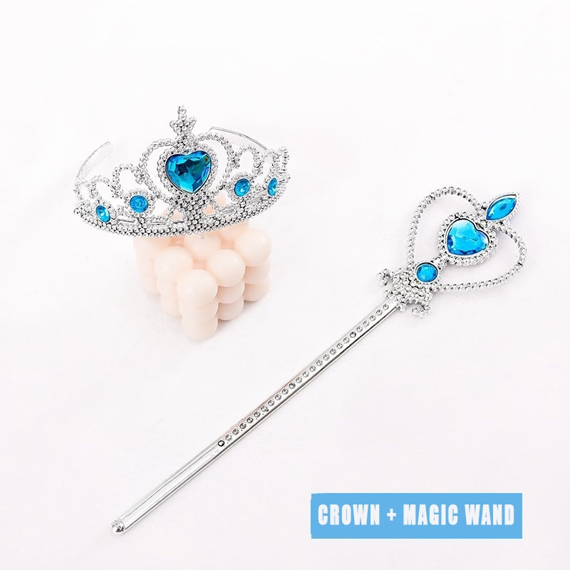 Disney Cosplay Frozen Halloween Cosplay Elsa Anna Princess Accessories Gifts Crown + Wig + Magic Wand + kalung + anting-anting + Sarung tangan