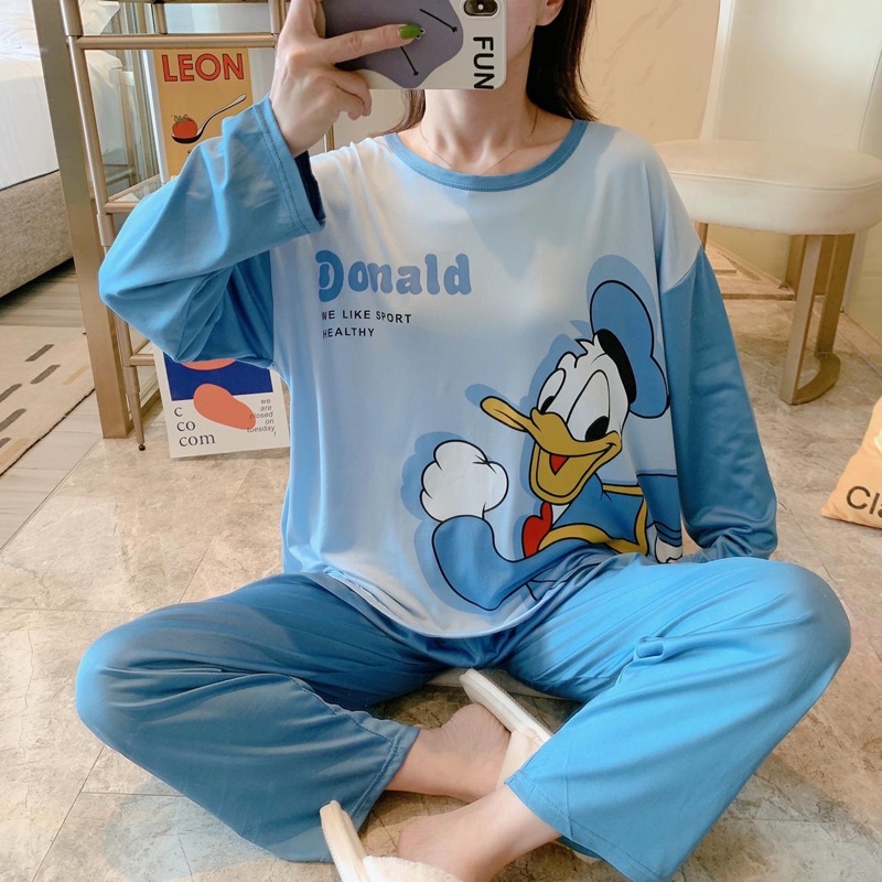 JC- Stelan Import Oversize Premium PP / Stelan piyama import Panjang  / piyama Korea Bigsize Import-Donald Comb Blue PP