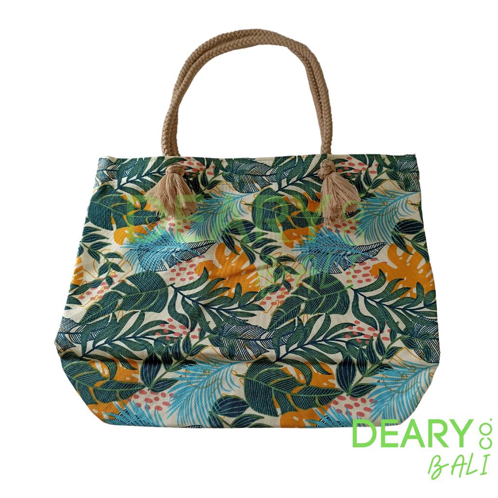 TOTE BAG CANVAS TALI SUMBU MOTIF DAUN / LEAF UKURAN MEDIUM SERBA GUNA