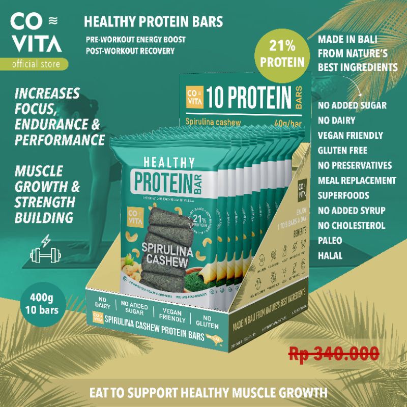 

Covita Healthy Protein Bars Box - Spirulina Cashew (10pcs)