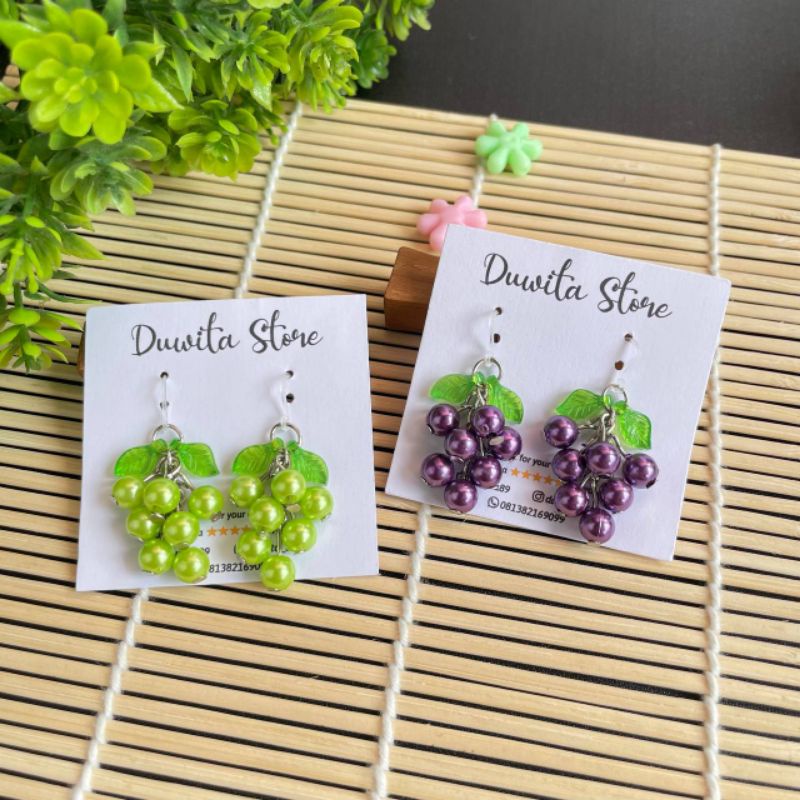 HANDMADE ANTING ANAK/DEWASA KAITAN PLASTIK/SILVER MOTIF BUAH GRAPE