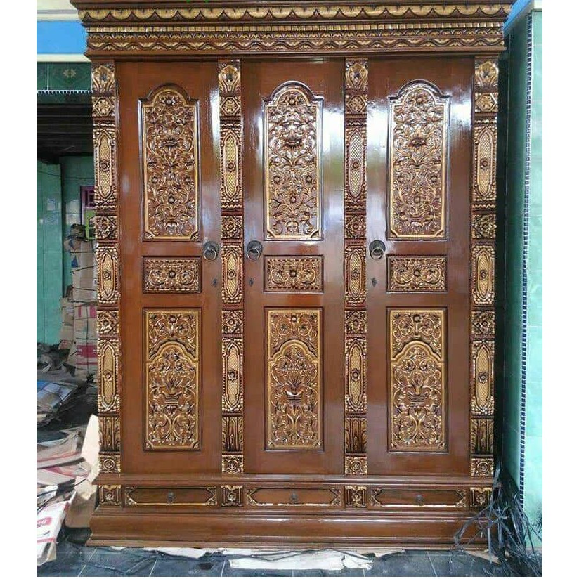 lemari pakaian gebyok, lemari pakaian ukiran full jati, mebel jepara, furniture