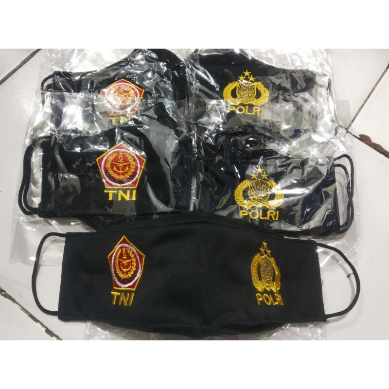 Masker Evo 3ply Kain Katun/Masker Kain Evo Model KF94 3 Lapis Logo TNI Polri Motif Bordir