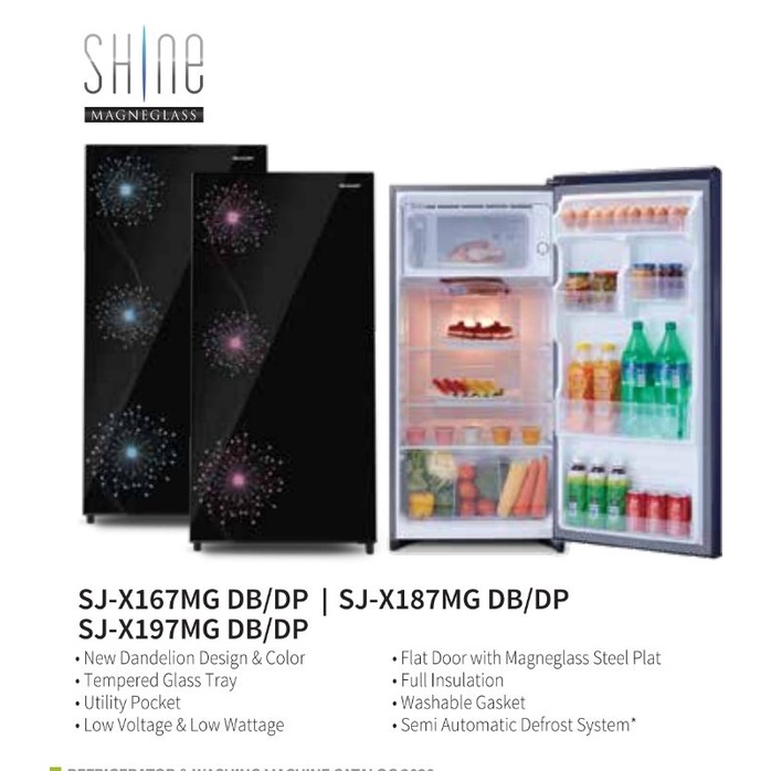 Kulkas Sharp 1pintu dandelion glossy door low watt