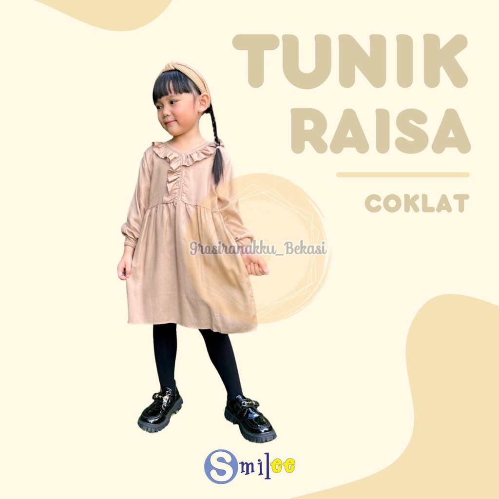 Tunik Anak Raisa Smilee Rayon Warna Coklat Size 2-10 Tahun