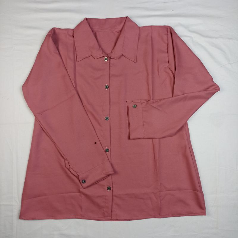 Kemeja Wanita Basic Polos Putih Hitam Atasan Blouse Casual Lengan Panjang Hem Kerja Kantor Formal Bahan Moscrepe-Pecah