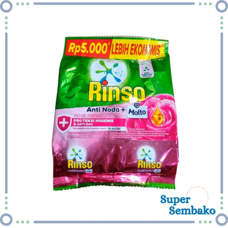 SABUN DETERGEN / DETERJEN RINSO BUBUK ROSE FRESH 215gr MURAH