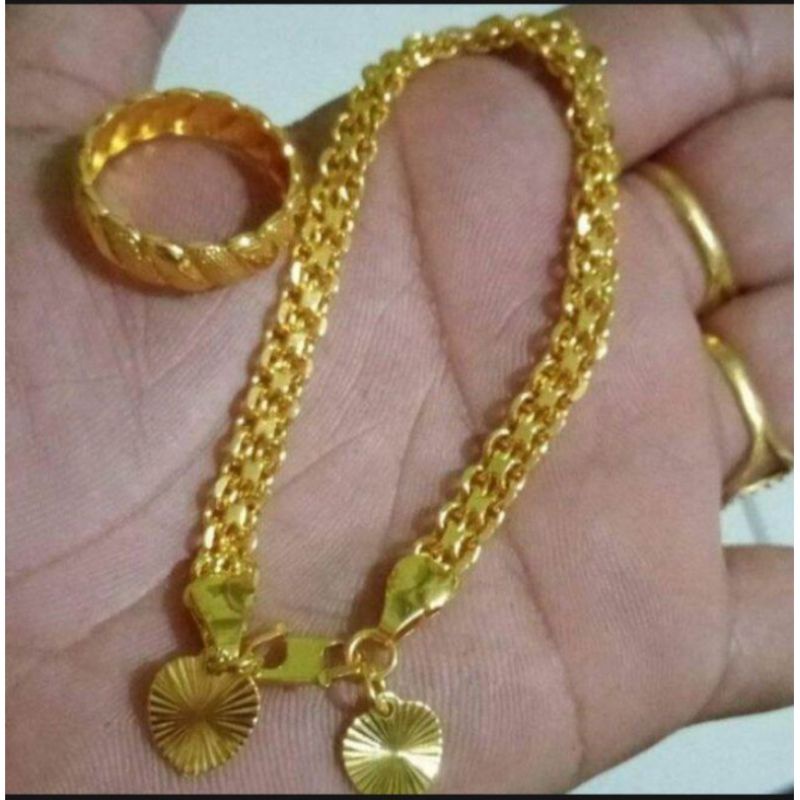 Gelang tikar titanium free cincin asli anti karat tidak luntur lapis emas 24k