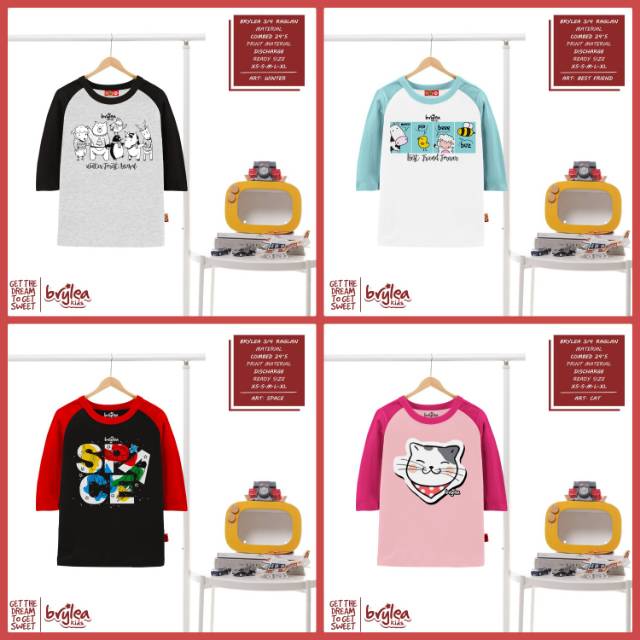 Kaos Anak 3/4 Brylea Raglan XS - XL