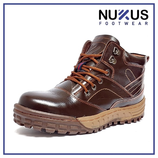 Nukus Footwear Safety Shoes Sepatu Ujung Besi Boots Kulit Sapi Asli Tali Coklat - DR TL