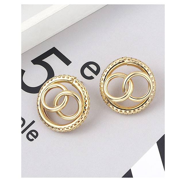 LRC Anting Tusuk Fashion Kc Three-ring Hollow Earrings Y61834