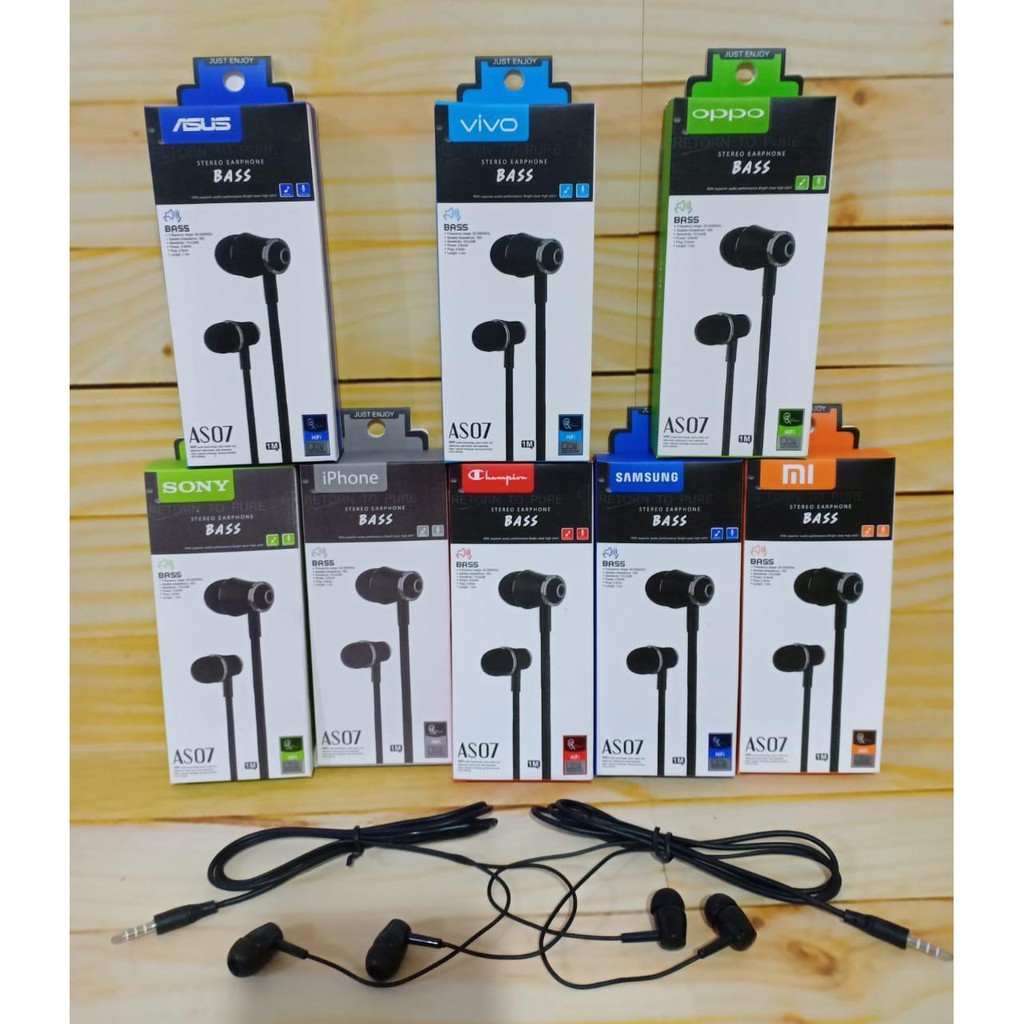 Handsfree Branded AS07 Brand Hp Headset plus Mic Murah Suara Bagus Stereo Earphone Bass