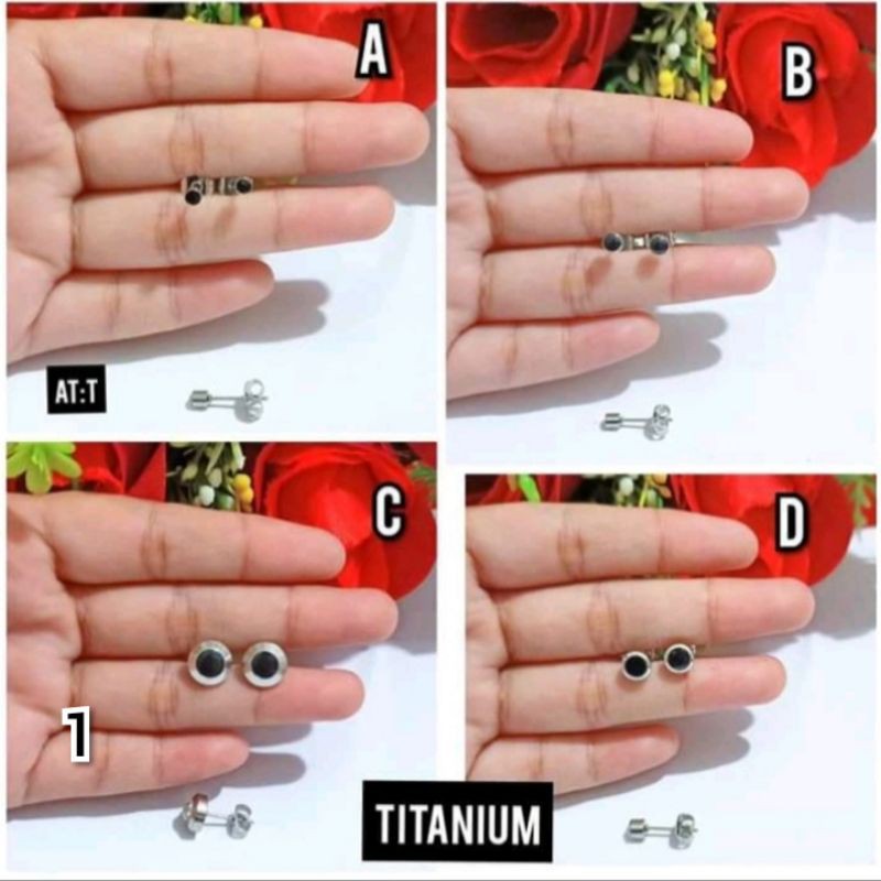 Anting tusuk permata satu Titaniun stainless steel (COD)